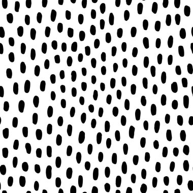 Polka noktasız desen. Parmak izi, tekstil ve ambalaj için el yapımı doku. Beyaz arkaplanda siyah noktalar.