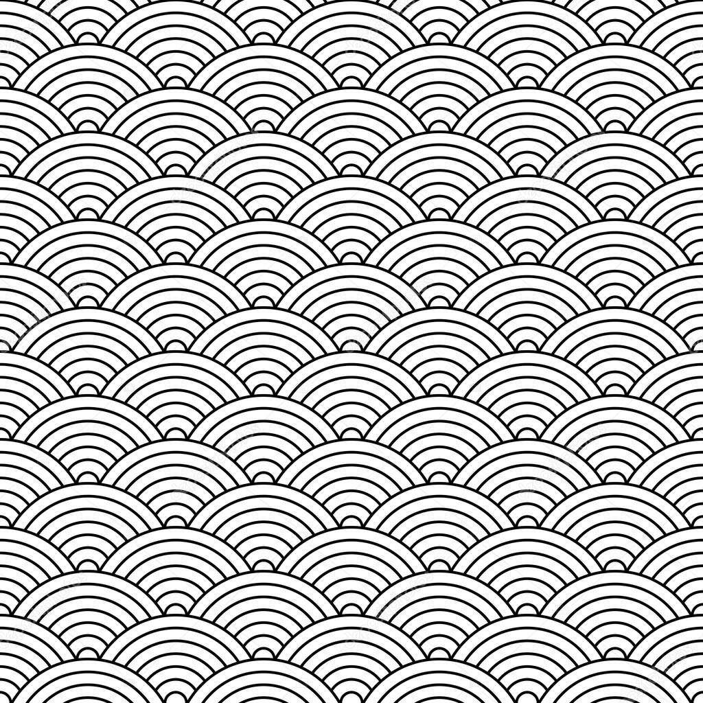  Wave pattern. Seamless geometric background. Vector illustration. Black and white texture for print