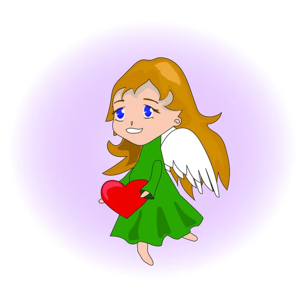 Anime cute angel holding a heart — Stock Vector