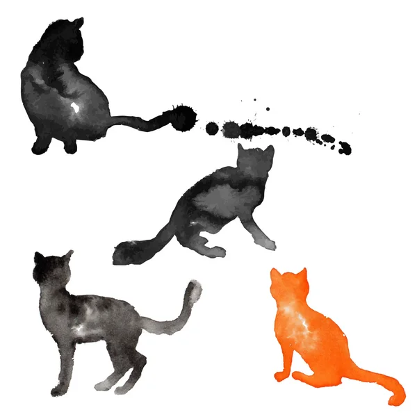 猫用水彩的剪影 — 图库矢量图片