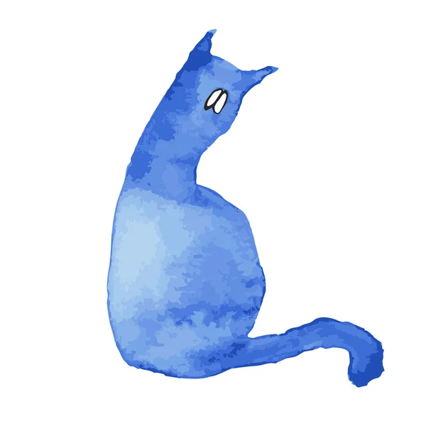 Blaue Silhouette einer Katze mit traurigen Augen. — Stockvektor