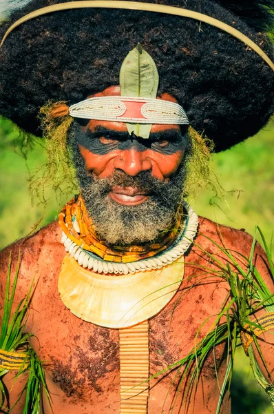 Hombre con hojas en Papua Nueva Guinea — Foto de Stock
