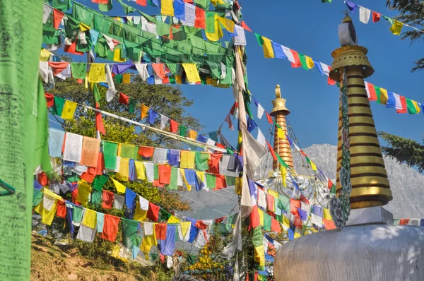 Flagi modlitewne buddyjskich w Dharamsala, Indie — Zdjęcie stockowe