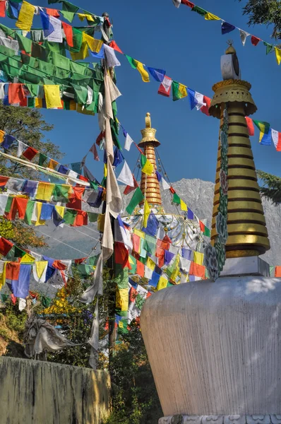 Drapeaux de prière bouddhistes à Dharamshala, Inde — Photo