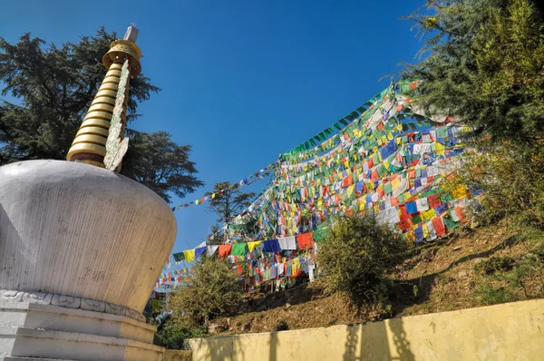 Bandeiras de oração budistas em Dharamshala, Índia — Fotografia de Stock