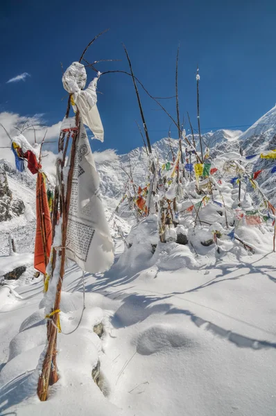 Banderas de oración en el Himalaya — Foto de Stock