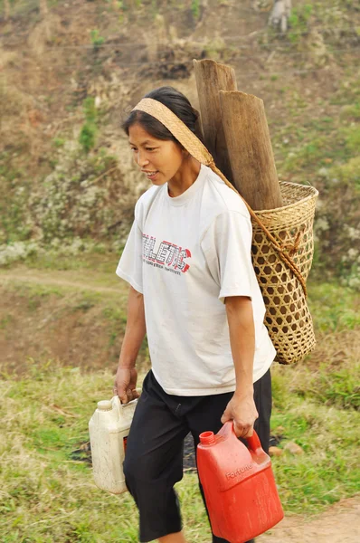Mujer joven llevando carga en Nagaland, India —  Fotos de Stock