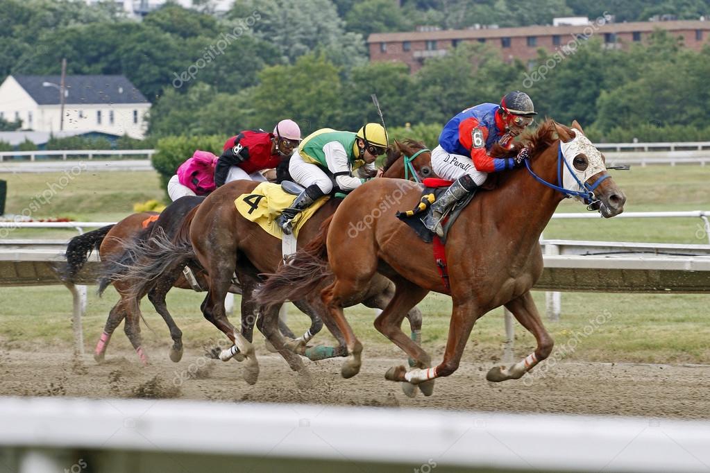 Group of race horses compete to finish Stock Editorial Photo