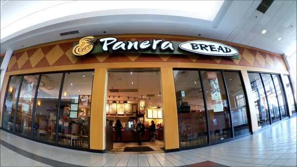 Customer Exits Panera Bread Restaurant — Stock Video