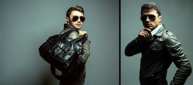 Moda portre deri trendy ceket yakışıklı adamın.