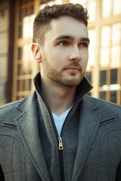 Street fashion.Portrait of handsome man in trendy casual coat. — Stock Photo, Image