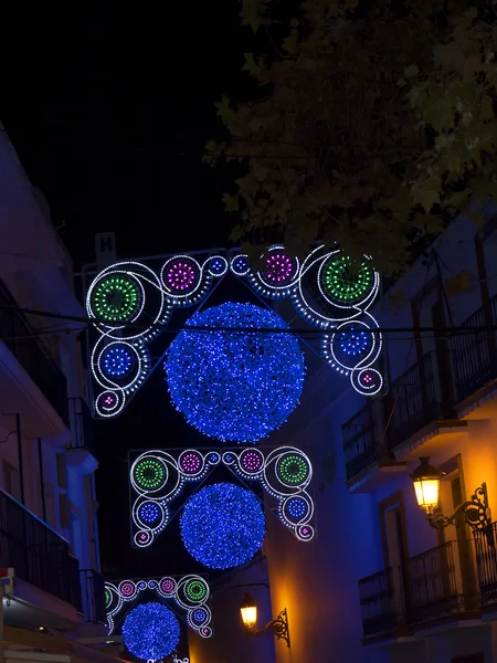 Luci di Natale di notte a Nerja Spagna — Foto Stock