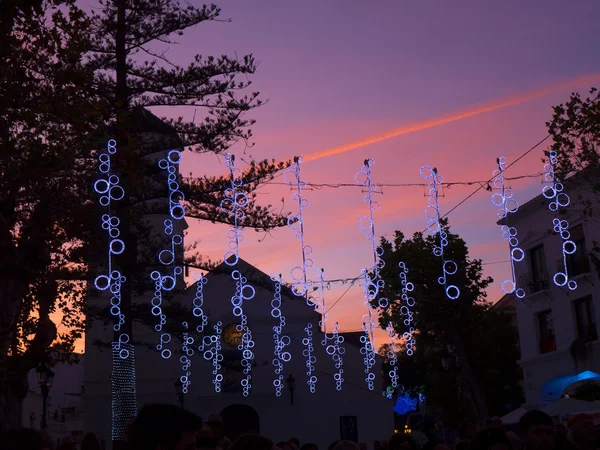 Luci di Natale di notte a Nerja Spagna — Foto Stock