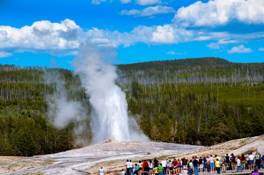 Yellowstone Ulusal Parkı 'nın aktif gayzerleri ve jeotermal havuzları. Yellowstone dünyanın ilk ulusal parkıydı. Kaldera aktif bir volkan olarak kabul edilir. Dünyanın jeotermal özelliklerinin yarısı Yellowstone 'dadır..