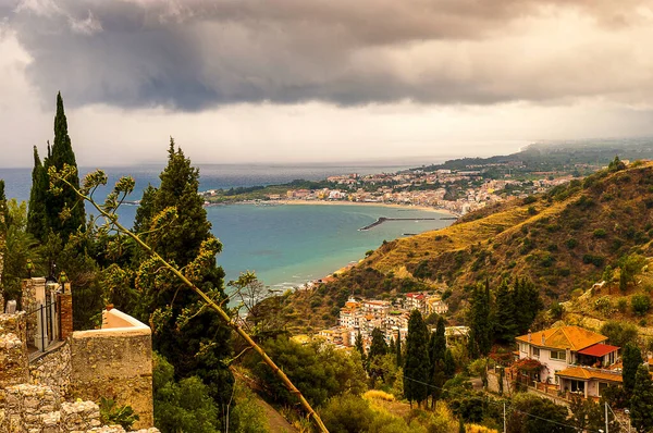 Taormina Mare Oder Mazzaro Ist Der Küstenort Taormina Hoch Oben — Stockfoto