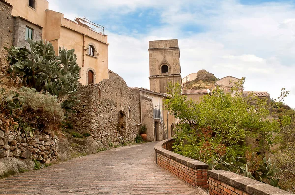 Savoca in Sicily used by Frances Ford Coppola for scenes in the film the Godfather.The site of the old town is about 300 m above the sea, while a very steep and almost isolated rock, crowned by a Saracen castle, rises about 150 m higher