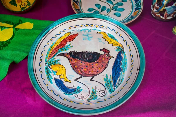 Amusing Decorative Pottery Plate Taormina Island Sicily — Stock Photo, Image