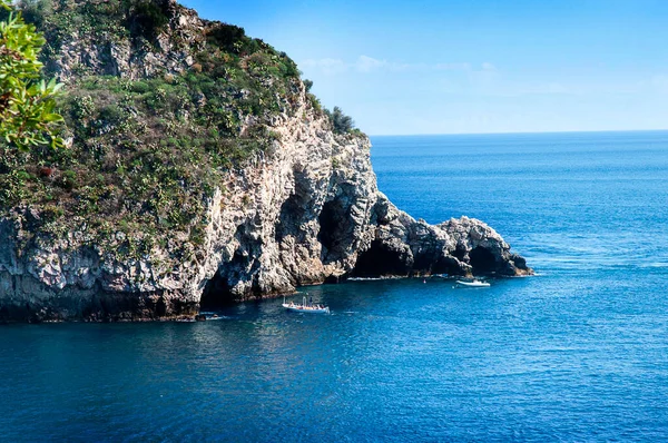 Taormina Mare Coastal Resort Taormina High Its Hilltop Position Sicily — Stock Photo, Image