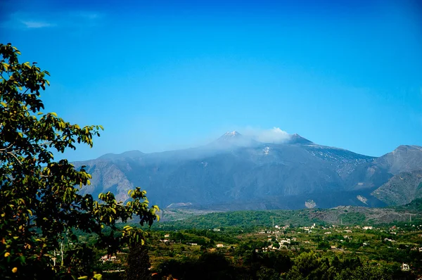 View Mount Etna Taormina Island Sicily Largest Volcanoes Italy Mount — Stock Photo, Image