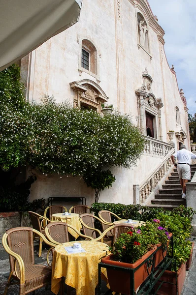 Bela Igreja Rosa San Guiseppe Centro Taormina Sicília Itália Arquitetura — Fotografia de Stock
