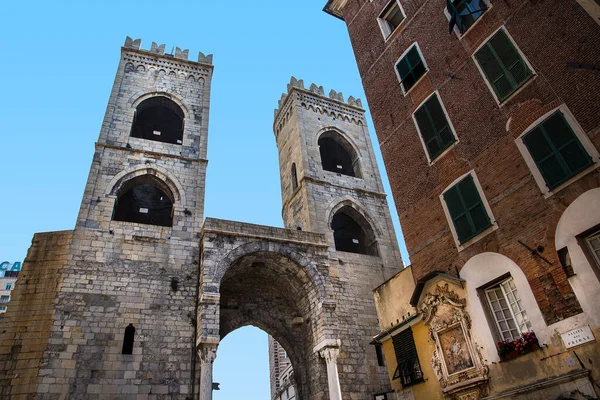 Toegangspoort Wat Overblijft Van 17E Eeuwse Stadsmuren Genua Italië — Stockfoto