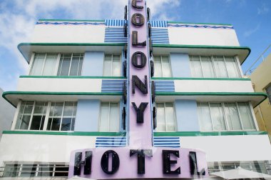 Ocean Drive 'daki Art Deco Oteli Güney Sahili, Miami, Florida ABD.