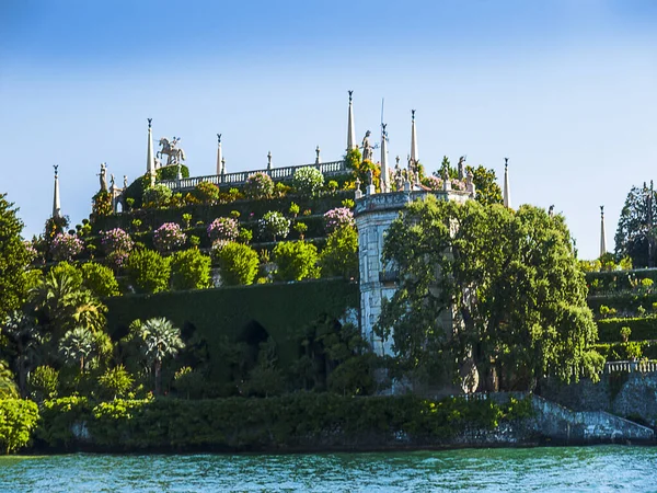 Architecture on Isola Bella which  is one of the Borromean Islands of Lake Maggiore in north Italy. The island is situated 400 meters from the lakeside town of Stresa in Piedmont