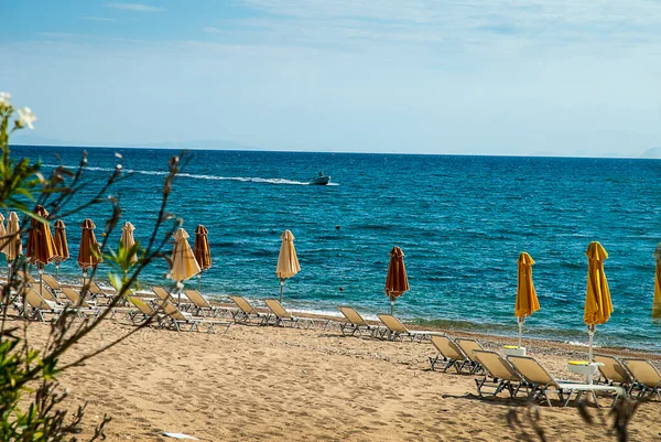 Skala Beach Het Eiland Kephalonia Skala Wordt Een Populaire Toeristische — Stockfoto