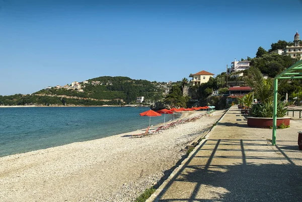 Utsikt Över Stranden Vid Agios Efimia Vackra Grekiska Joniska Öarna — Stockfoto