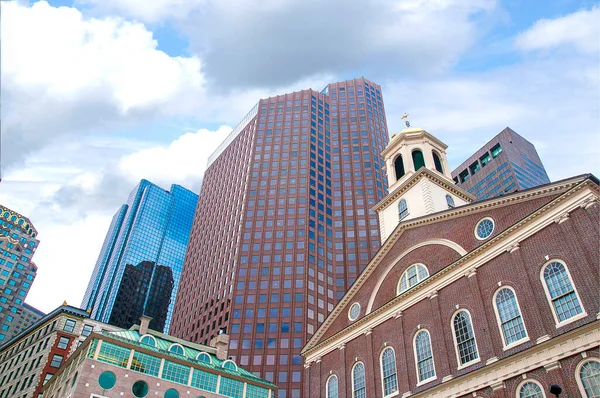 Boston Skyline Com Old State House Boston Capital Maior Cidade — Fotografia de Stock