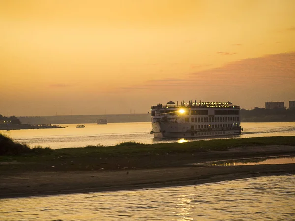 Tramonto Del Sole Sopra Fiume Nilo Una Crociera Del Nilo — Foto Stock