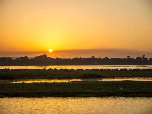 Coucher Soleil Sur Nil Lors Une Croisière Sur Nil Égypte — Photo