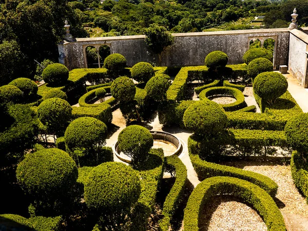 葡萄牙辛特拉的一座宫殿的花园 辛特拉是一个旅游胜地 位于葡萄牙辛特拉山脉山脚下 靠近里斯本的首府 它是一个历史悠久的皇家保护区 森林覆盖着五颜六色的别墅和宫殿 — 图库照片