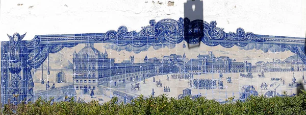 Pictorial Wall Tiles Possibly Showing Square Commerce Lisbon Town Park — Stock Photo, Image