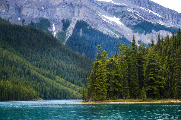 Maligne Lake Spirit Island Közelében Jasper Alberta Hajókirándulások Futnak Spirit — Stock Fotó