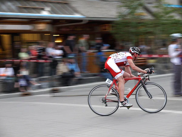 Ciclo Carrera Por Ciudad Banff Alberta Canadá — Foto de Stock