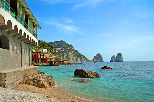 Faraglioni Rocks off the magical island of Capri in The Bay of Naples Italu