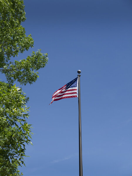 The American Flag flying over the Crazy Horse Complex in South Dakota USA