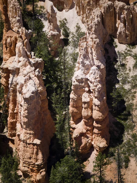 BryceCanyon is distinctive due to its geological structures, called hoodoos, formed from wind, water, and ice erosion of the river and lakebed sedimentary rocks these are eerie and often whimsical — Stock Photo, Image