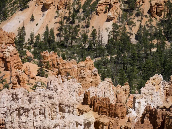 BryceCanyon se distingue par ses structures géologiques, appelées hoodoos, formées à partir du vent, de l'eau et de l'érosion glaciaire de la rivière et des roches sédimentaires du lit du lac ce sont des roches étranges et souvent fantaisistes — Photo