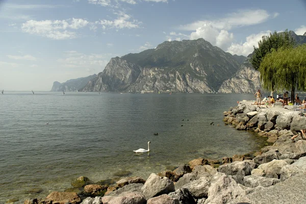 Torbole ตั้งอยู่บนภาคผนวกทางตะวันตกเฉียงเหนือสุดของห่วงโซ่ Baldo ในภูมิภาค Trento ของอิตาลี แล้วก็เป็นโรงหนังอัฒจันทร์ที่ทะเลสาบการ์ดาค่ะ . — ภาพถ่ายสต็อก