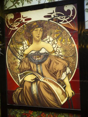 Art Nouveau glass panel in hotel in Central Rome Italy clipart