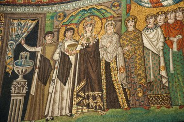 10 yüzyıla Mozaik, Bizans İmparatoriçesi Theodora Ravenna İtalya kilisede