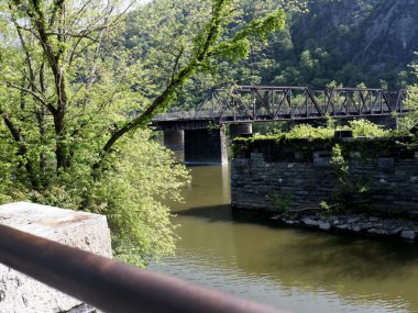 The River runing through the town of Harpers Ferry in Virginia USA