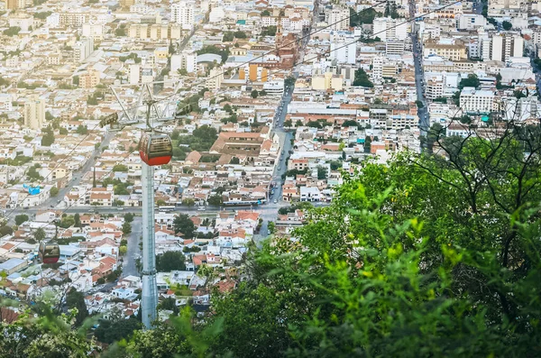 Fotografia Aérea Vista Teleférico Cidade Salta Argentina Partir Monte Mais — Fotografia de Stock