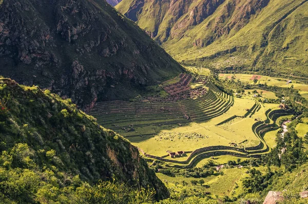 Luftaufnahme Der Ruinen Von Llactapata Auf Dem Inka Pfad Zur — Stockfoto