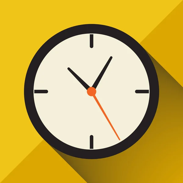Klockan vektor på gul bakgrund skugga — Stock vektor