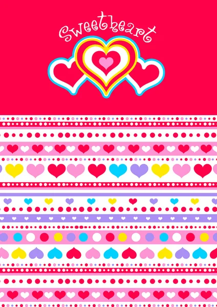 Coeur doux avec des coeurs et motif rayé assorti — Image vectorielle