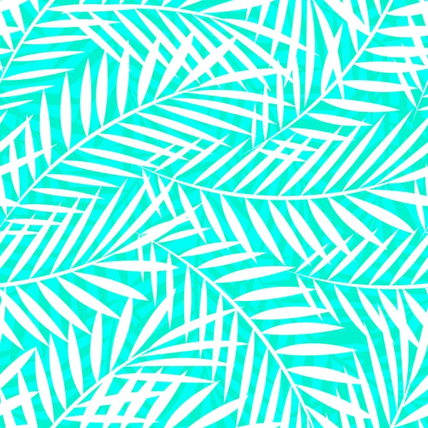 Tropical blanco y verde palmera hojas patrón sin costura — Vector de stock