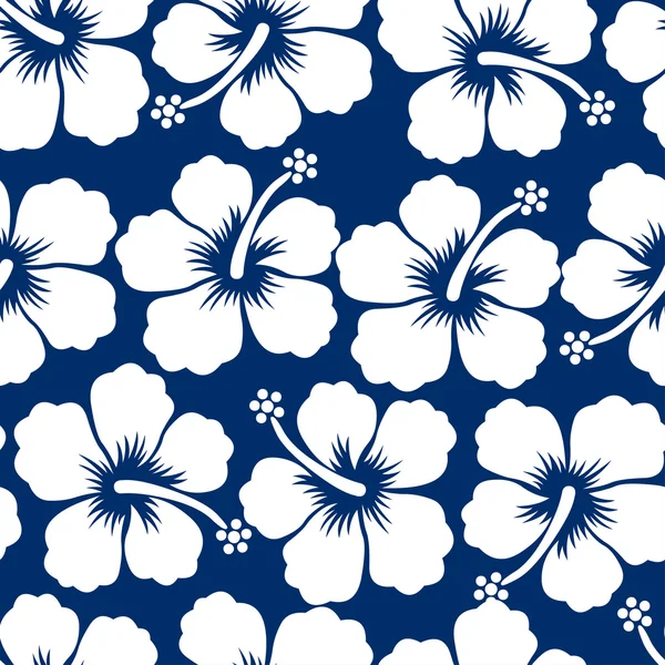 Gráfico blanco tropical hibisco flores patrón sin costura — Vector de stock